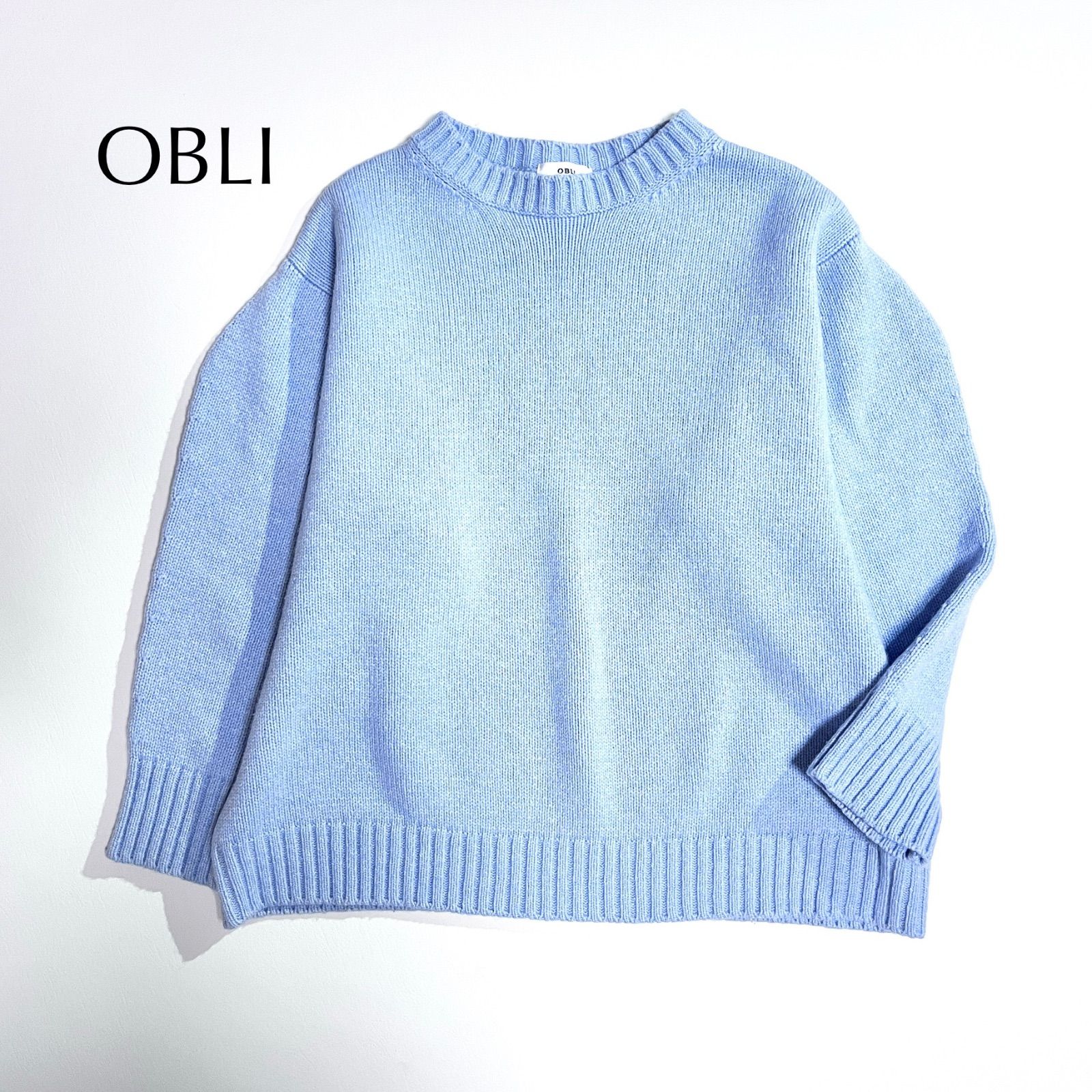cZ41 OBLI パフスリーブニット ネック ウール セーター ニット ボリューム袖 毛 ブルー 水色 プルオーバー　オブリ　定価31,350円 cZ41 OBLI パフスリーブニット ネック ウール セーター ニット