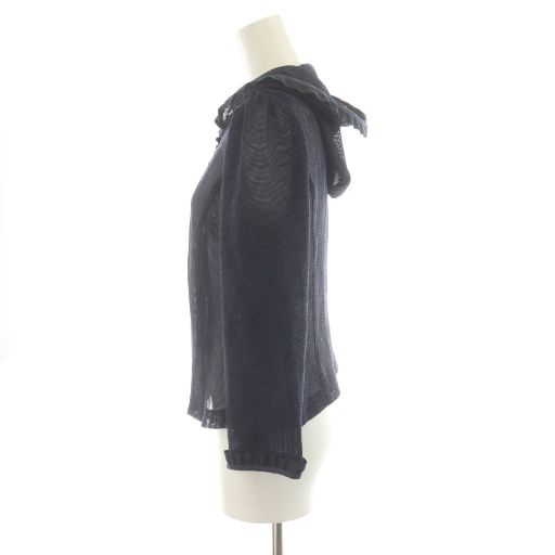 エムズグレイシー M S GRACY カーディガン ジップアップ フード フリル メッシュ 麻 リネン混 38 紺 ネイビー FS-114303 AN 78