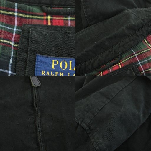 ポロ　ラルフローレン　ポニー刺繍ロゴ　ハリトンジャケット　裏地チェック　S黒 ポロ ラルフローレン ポニー刺繍ロゴ ハリトンジャケット 裏地チェック