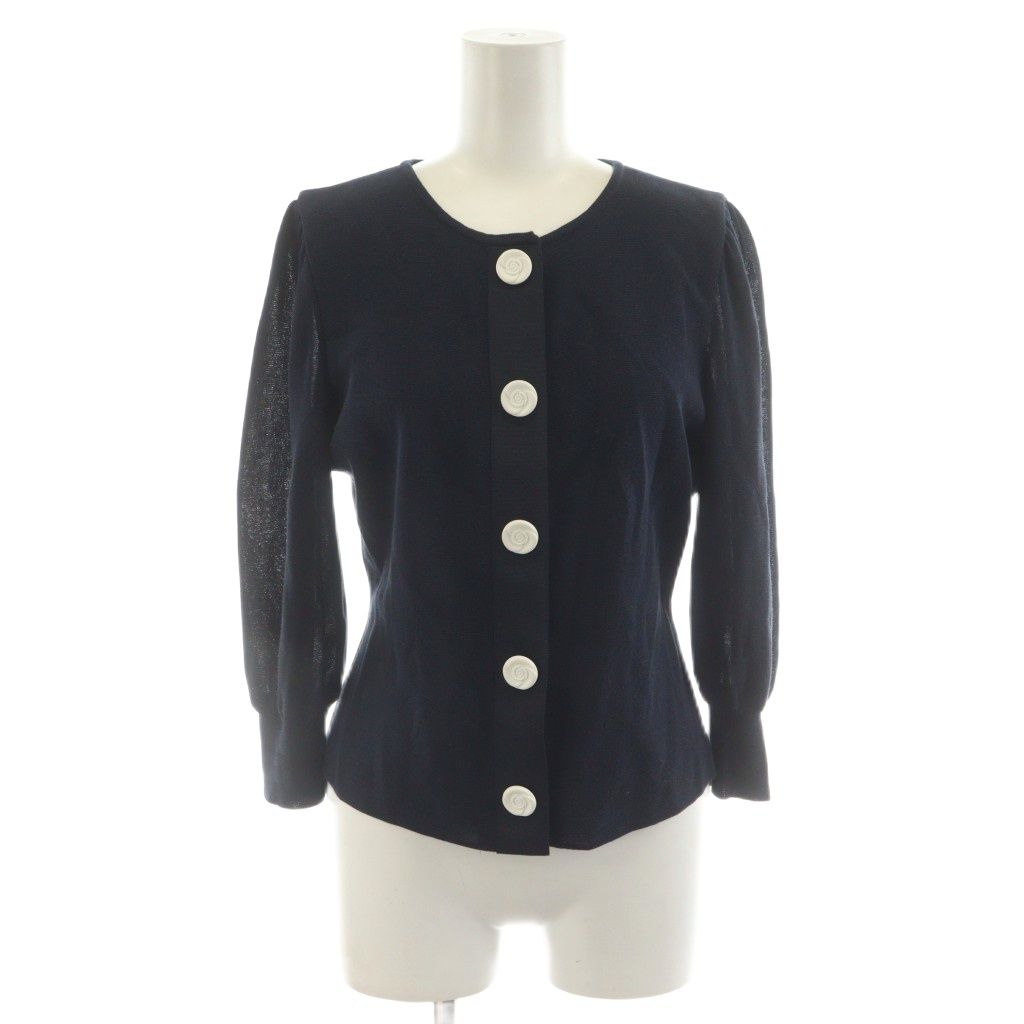 エムズグレイシー　カメリアボタン　カーディガン　40 ノーカラー　近年モデル エムズグレイシー M'S GRACY カメリアボタン カーディガン 長袖 38 紺