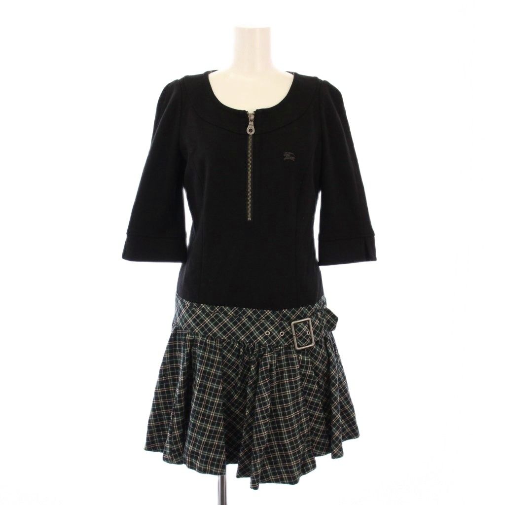 BURBERRY バーバリーブルーレーベル チェック　フレアワンピース　黒 バーバリーブルーレーベル BURBERRY BLUE LABEL フレアワンピース ひざ