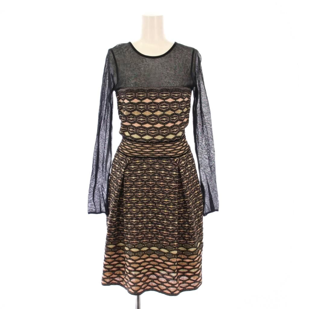 ミッソーニ MISSONI フレアワンピース ひざ丈 長袖 クルーネック