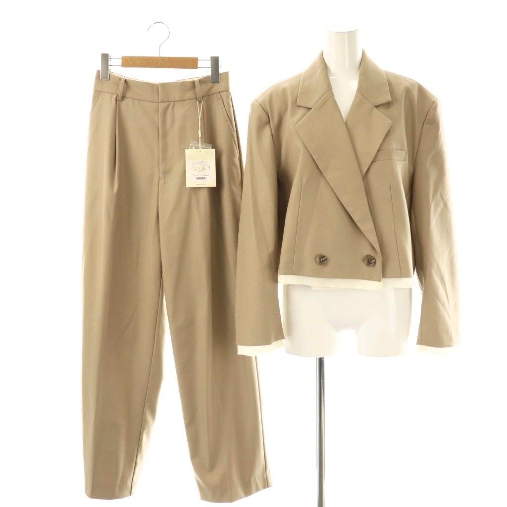 シールーム リン Sea Room lynn セットアップ レイヤードショートテーラードジャケット Basic タックテーパードパンツ F M ベージュ HK OS