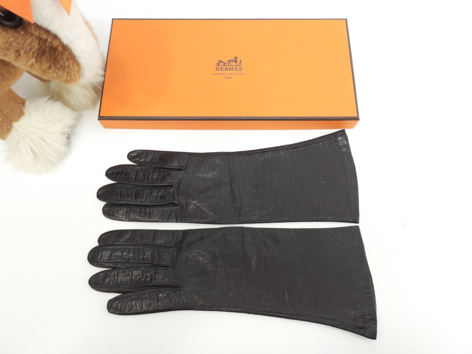 エルメス グローブ ラムスキンレザー 黒 レディース 手袋 ガンツ 薄手