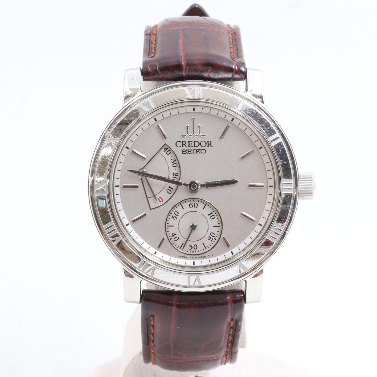 SEIKO セイコー CREDOR クレドール 手巻き SS パワーリザーブ 4 S 79-0020 メンズ 腕時計 シルバー文字盤