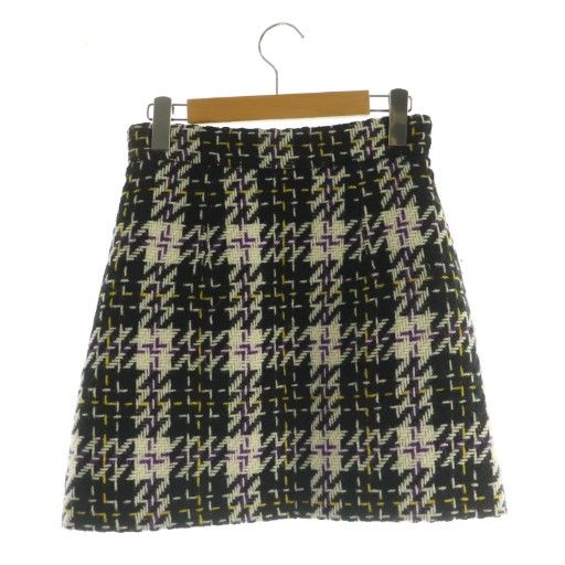 ミュウミュウ miumiu ツイードニットスカート ミニ 台形 チェック ウール 38 ブラック MY OS