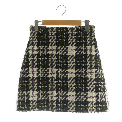 ミュウミュウ miumiu ツイードニットスカート ミニ 台形 チェック ウール 38 ブラック MY OS