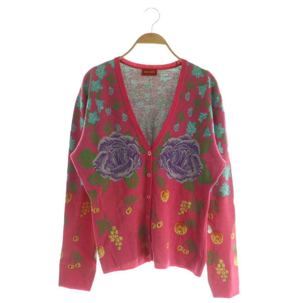 ケンゾー KENZO 総柄 カーディガン ニット 長袖 Vネック M ピンク /MY