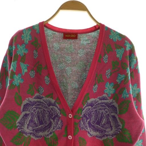 ケンゾー KENZO 総柄 カーディガン ニット 長袖 Vネック M ピンク /MY