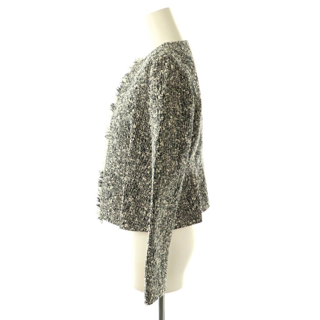 ヨーコチャン YOKO CHAN ノーカラーフリンジツイードジャケット 36