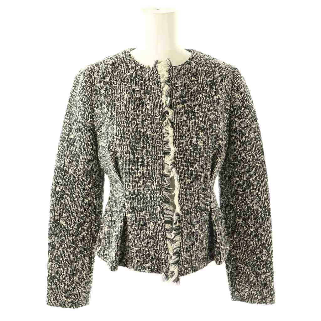 ヨーコチャン YOKO CHAN ノーカラーフリンジツイードジャケット 36