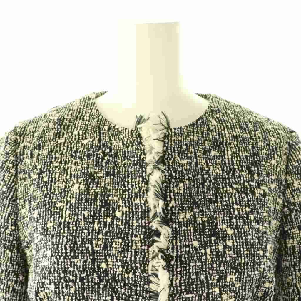 ヨーコチャン YOKO CHAN ノーカラーフリンジツイードジャケット 36