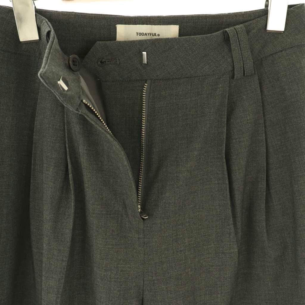  トゥデイフル 24 SS Heather Tuck Trousers スラックス パンツ ジッパーフライ 36 グレー NR OS その他 パンツ