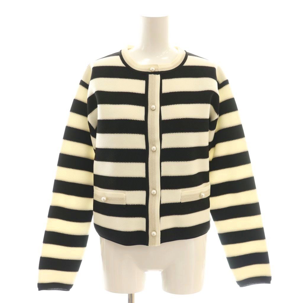 ピンキー ダイアン ピンダイ PINKY DIANNE 25 SS ボーダーカーディガン クルーネック 38 黒 ブラック アイボリー CX OS