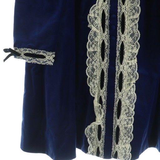  コーチ COACH ベルベット ドレス レース トリム ワンピース ミニ 七分袖 2 ブルー MY OS 長袖 七分袖 ミニワンピース