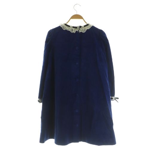 コーチ COACH ベルベット ドレス レース トリム ワンピース ミニ 七分袖 2 ブルー MY OS