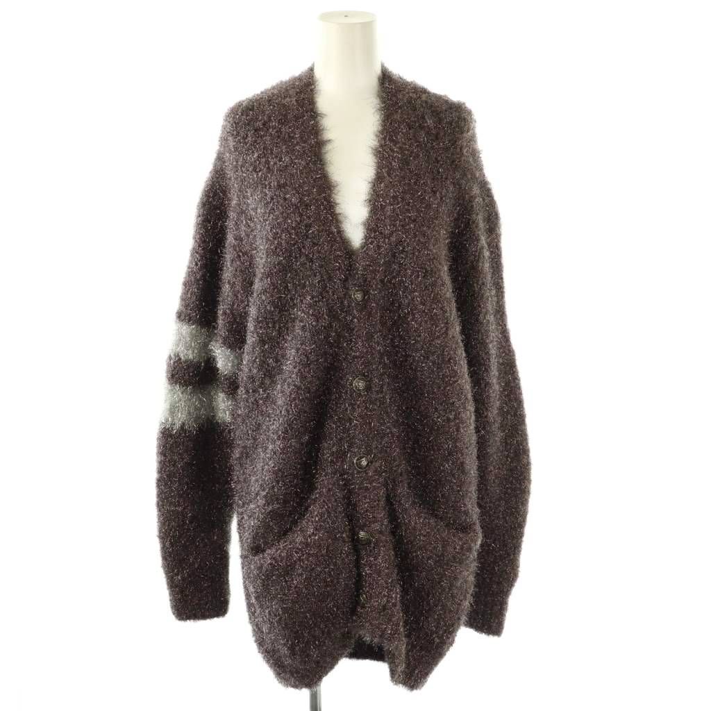 マディソンブルー 24 SS FUZZY TINSEL CD EYELASH YARN カーディガン シャギー ラメ F パープル シルバー色 CX OS S