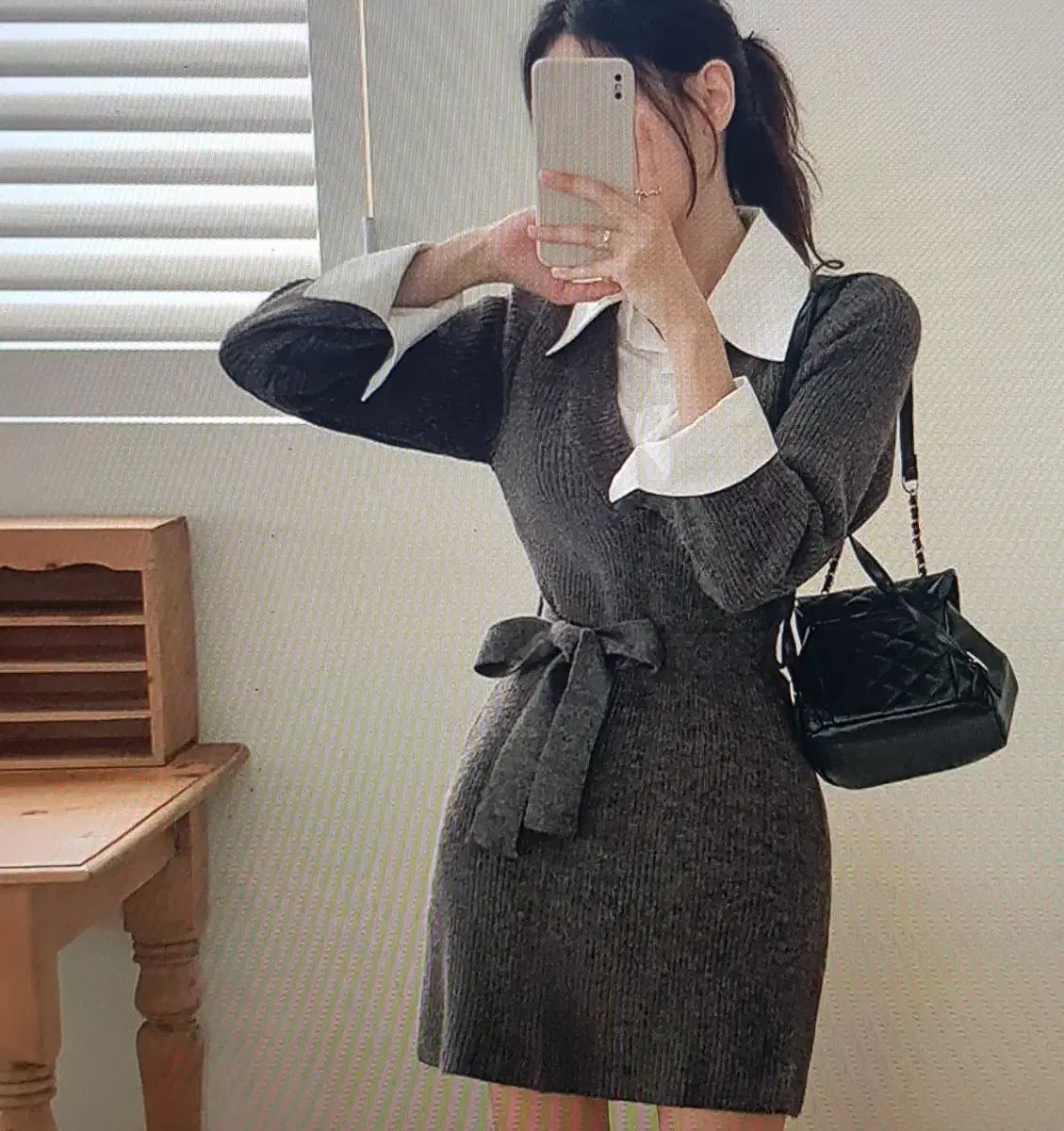 海外配送 白シャツが付いたニット ONE PIECE