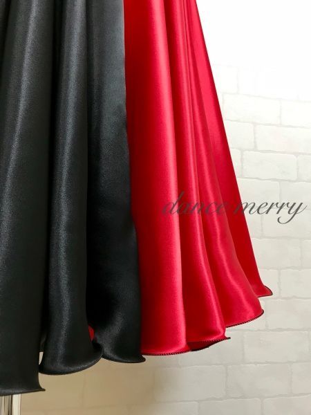 逆 新品 フレアー最大 サテン パソドブレ スカート 社交ダンス 赤 黒