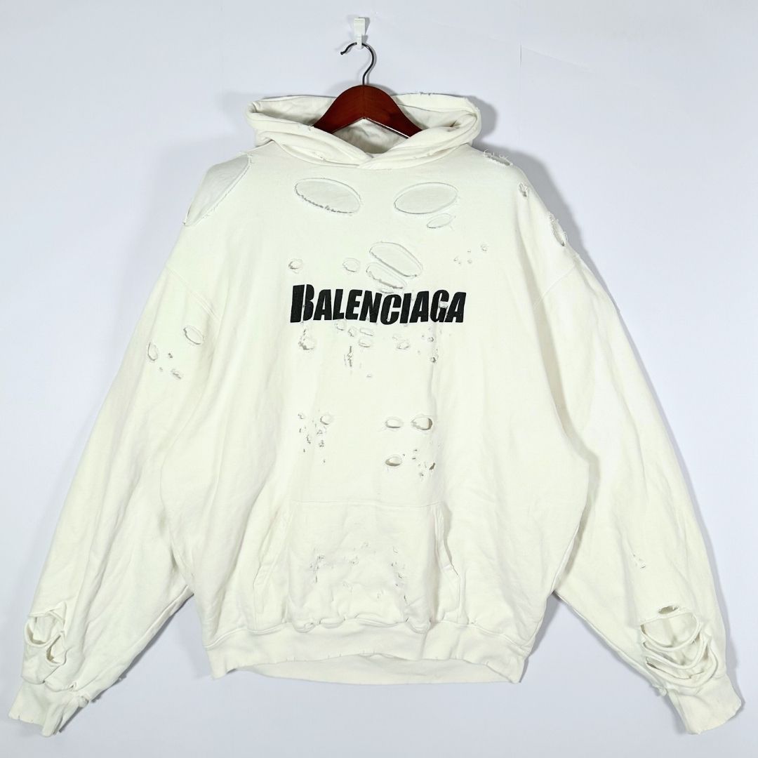 美品】Balenciaga ロゴ デストロイ パーカー フーディー - メルカリ
