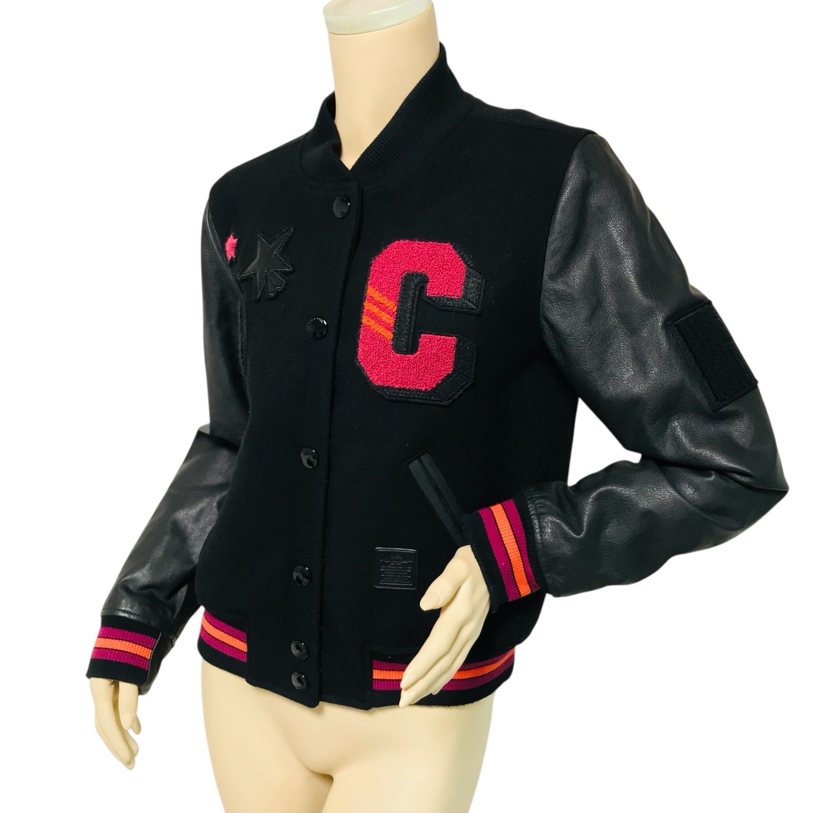 美品☆COACH・コーチ レディース マルチワッペン付き レザー切替し