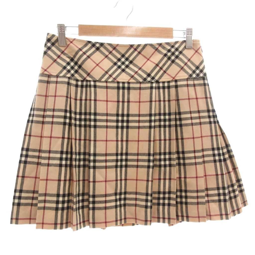 バーバリーブルーレーベル BLUE LABEL ミニスカート 38 ボックスプリーツ ノバチェック ベージュ AE
