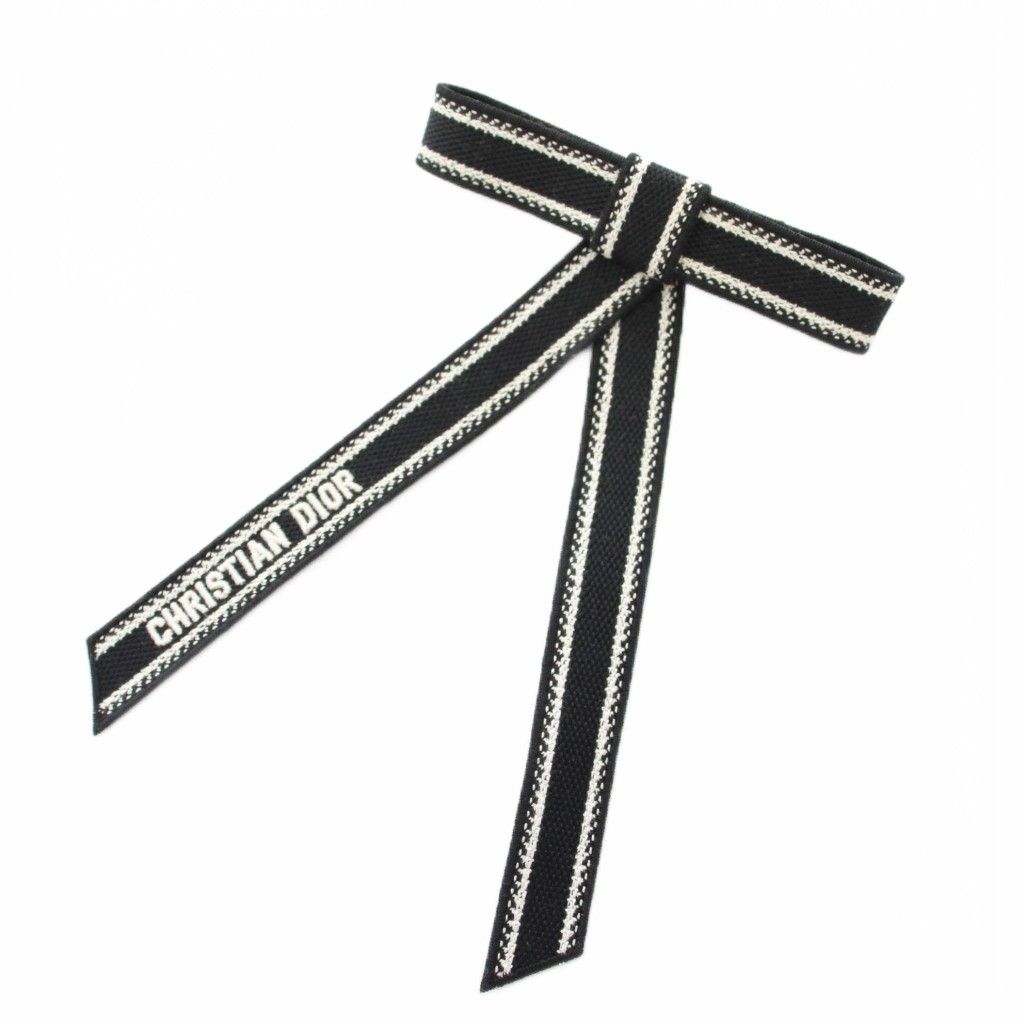 クリスチャンディオール Christian Dior エンブロイダリーツイストリボンバレッタ ヘア き ロゴ刺繍 黒 ブラック 白 ホワイト YT OH