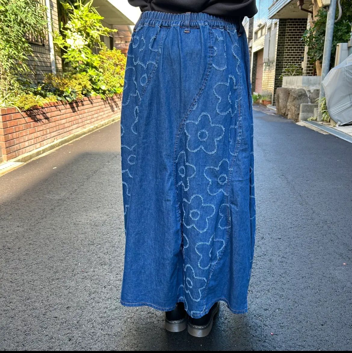  ScoLar お花ジャガードデニムスカート 153753 フレアスカート ロングスカート