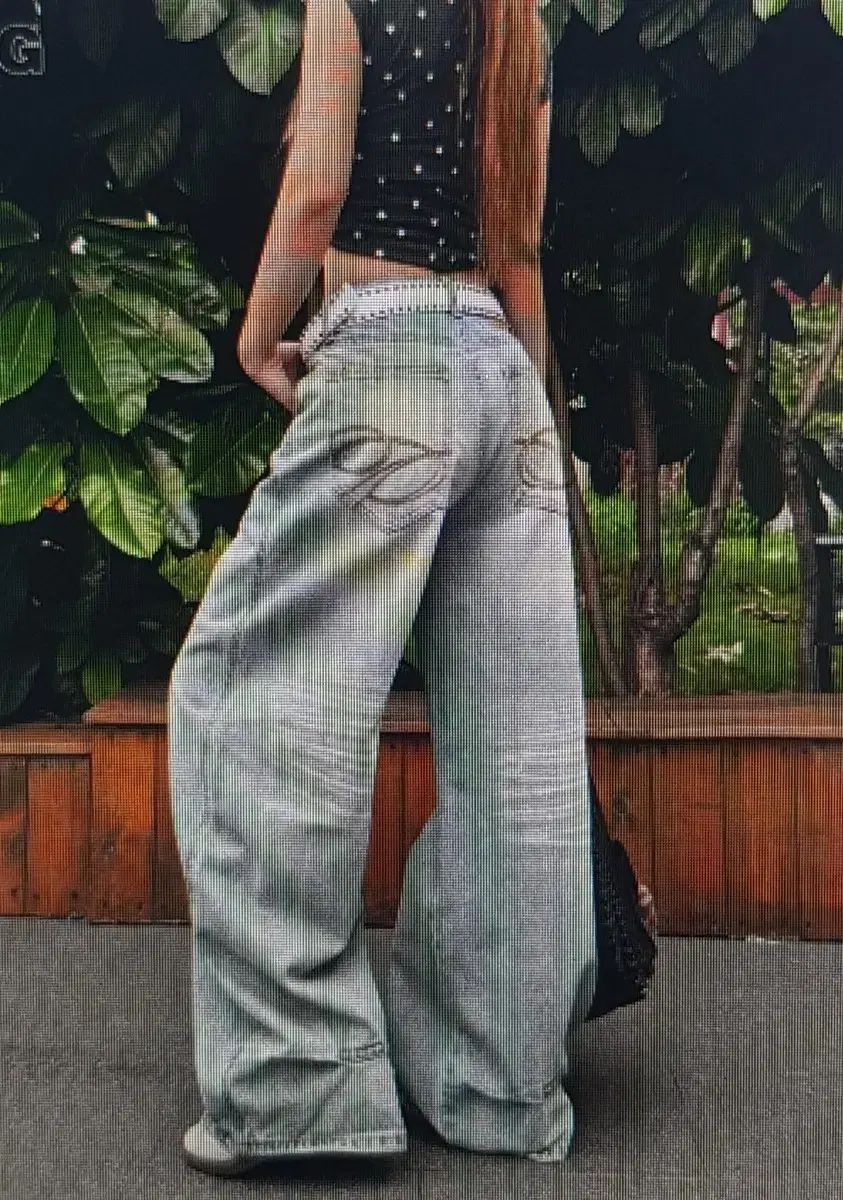 海外配送 ライトブルー ウォッシュ ワイド デニム パンツ