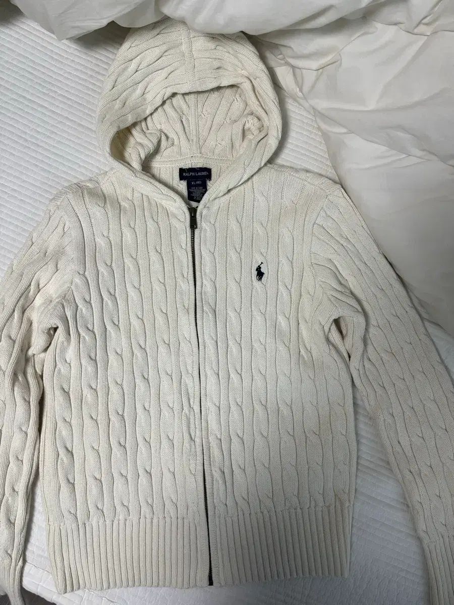 ポロラルフローレン キッズ ガールズ アイボリー ニット フーディー ジップアップ