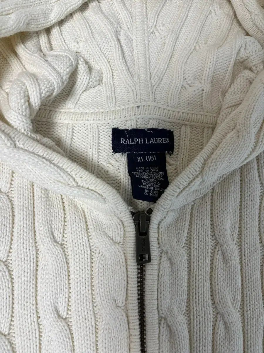 ポロラルフローレン キッズ ガールズ アイボリー ニット フーディー ジップアップ