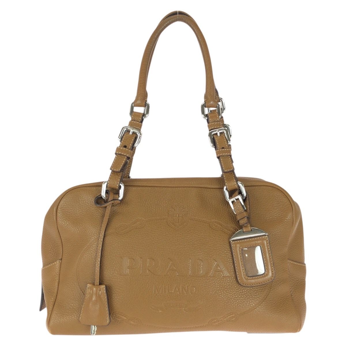 美品 PRADA プラダ ブラウン シルバー金具 レザー ショルダーバッグ