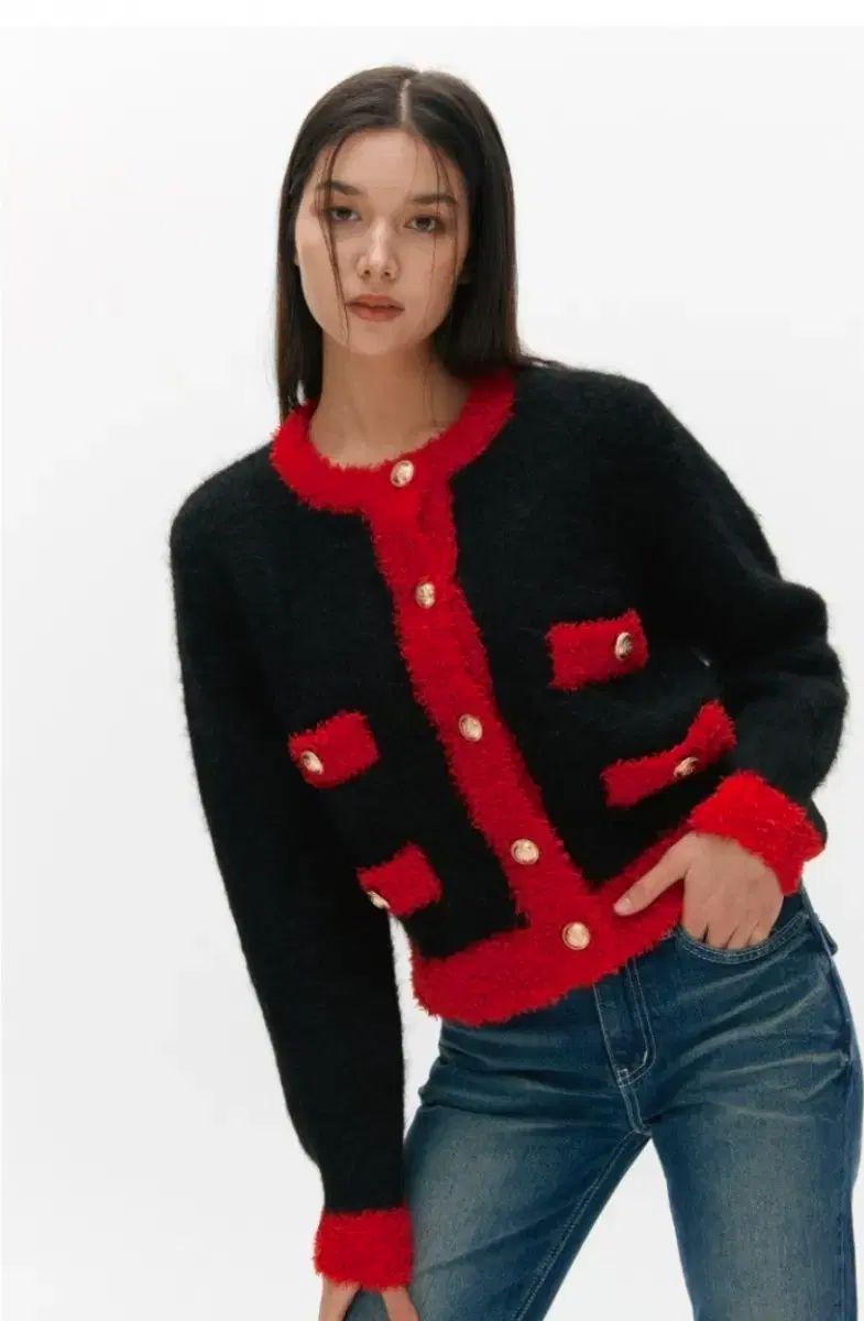  ASURA リー アルパカ コンビ パーカ BLACK RED 長袖 カーディガン ボレロ アンサンブル