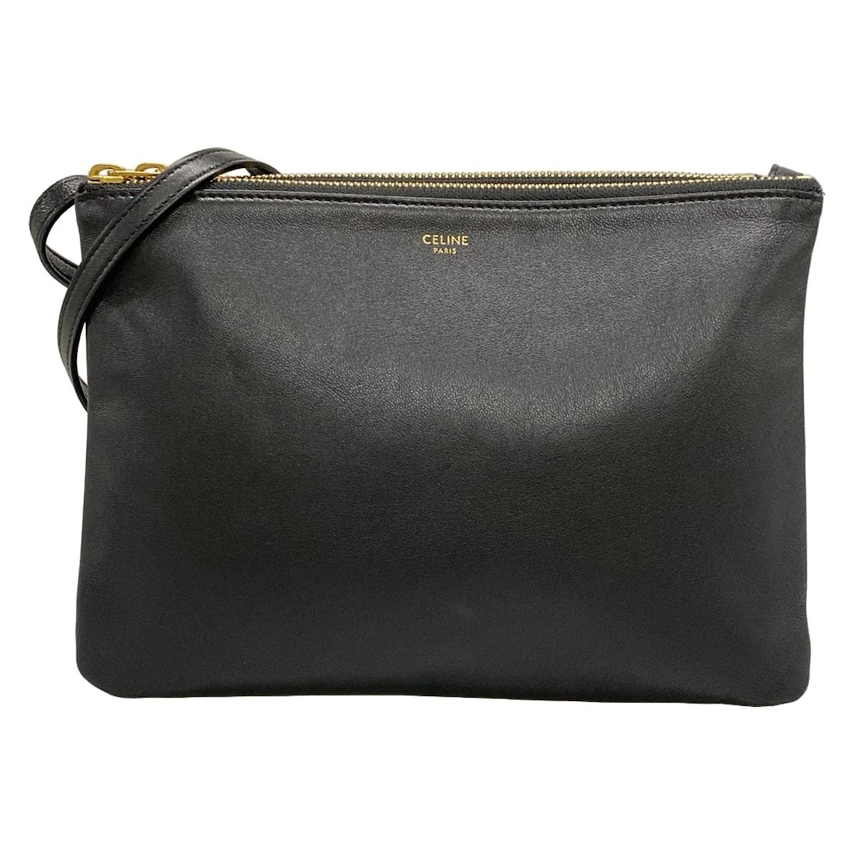 CELINE ブラックトリオラージ CELINE(セリーヌ) ショルダーバッグ トリオラージ 黒 レザー - メルカリ