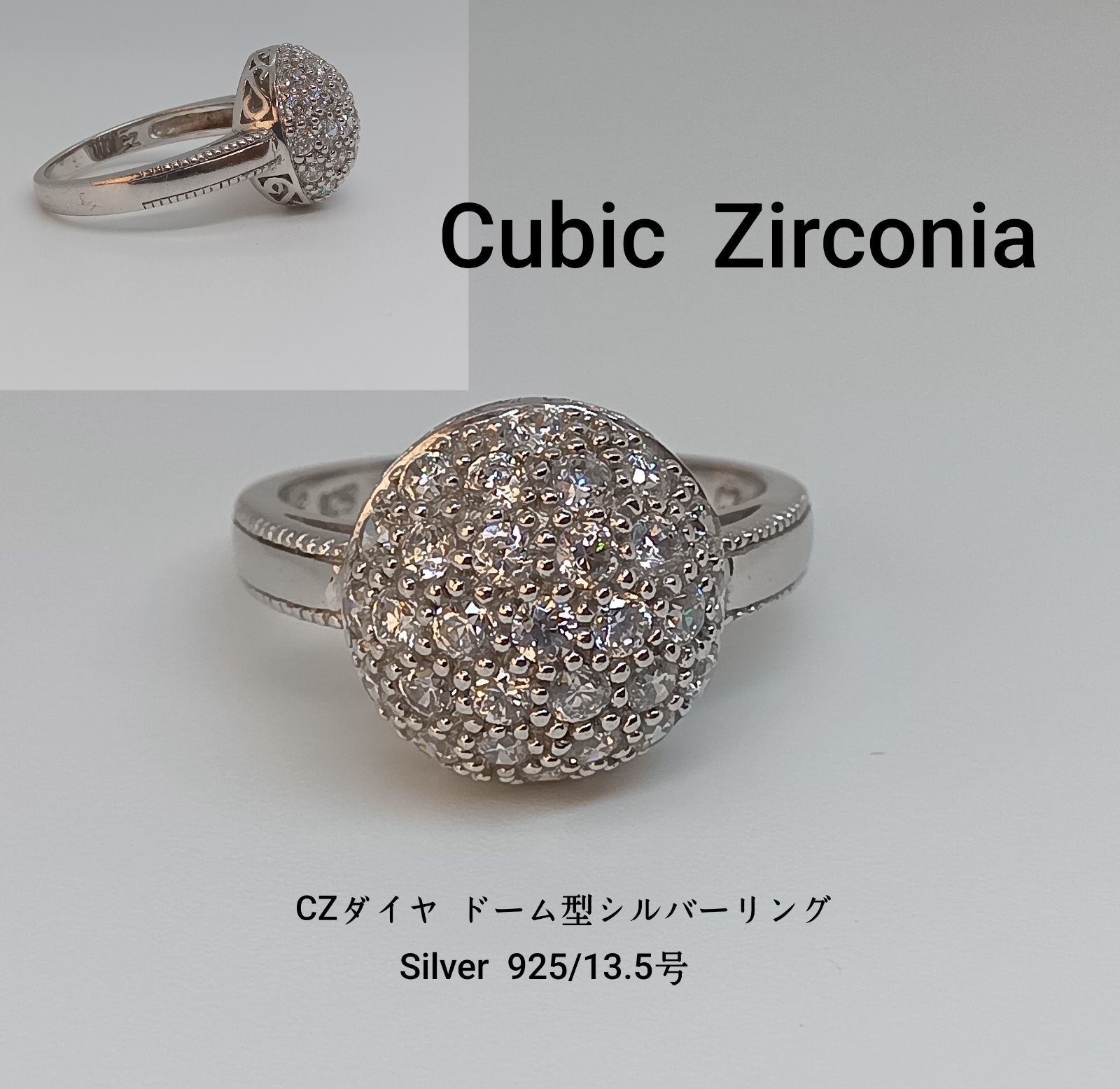 ?キュービックジルコニア ／ 豪華? CZダイヤ ドーム型 シルバー 