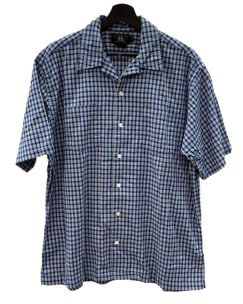 ダブルアールエル RRL 90’s Short Sleeve Shirt 半袖 シャツ 三ツ星タグ チェック柄 オープン 青 半袖シャツ チェック ブルー Mサイズ 104 MT 2423
