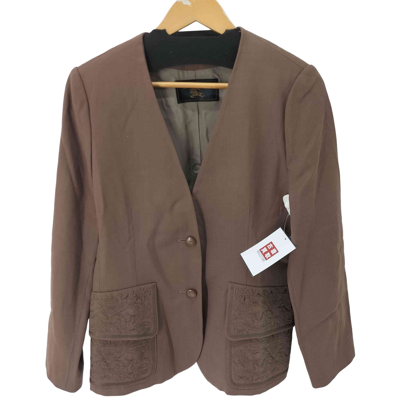 バーバリーズ BURBERRYS 刺繍ポケット ノーカラージャケット