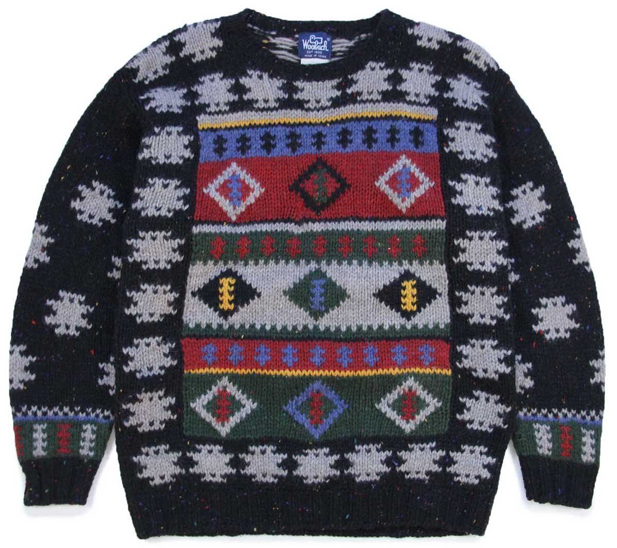 80s Woolrichウールリッチ フォークロア柄 ネップ入り ウールニット