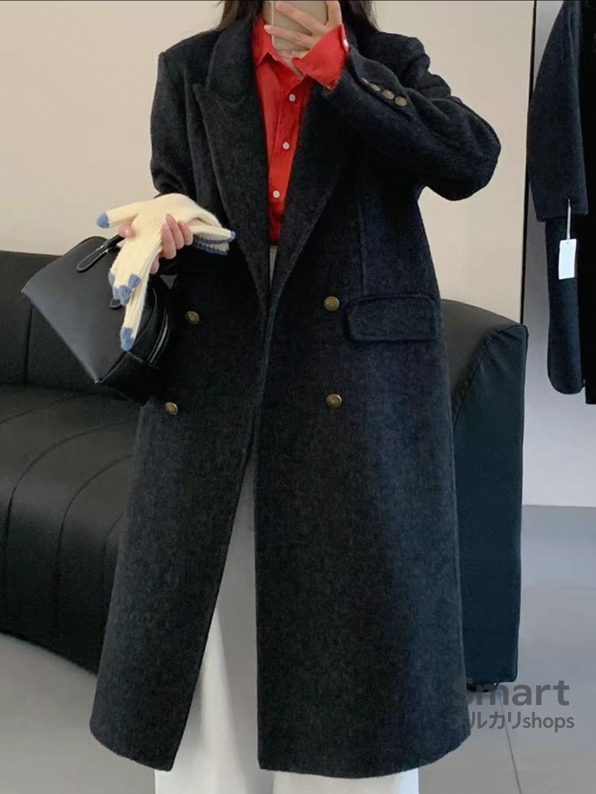 ウールコート レディース ロング丈 ダブルフェイス ダブルボタン 肩パッド きれいめ 防寒 秋冬 アウター M 251220-3