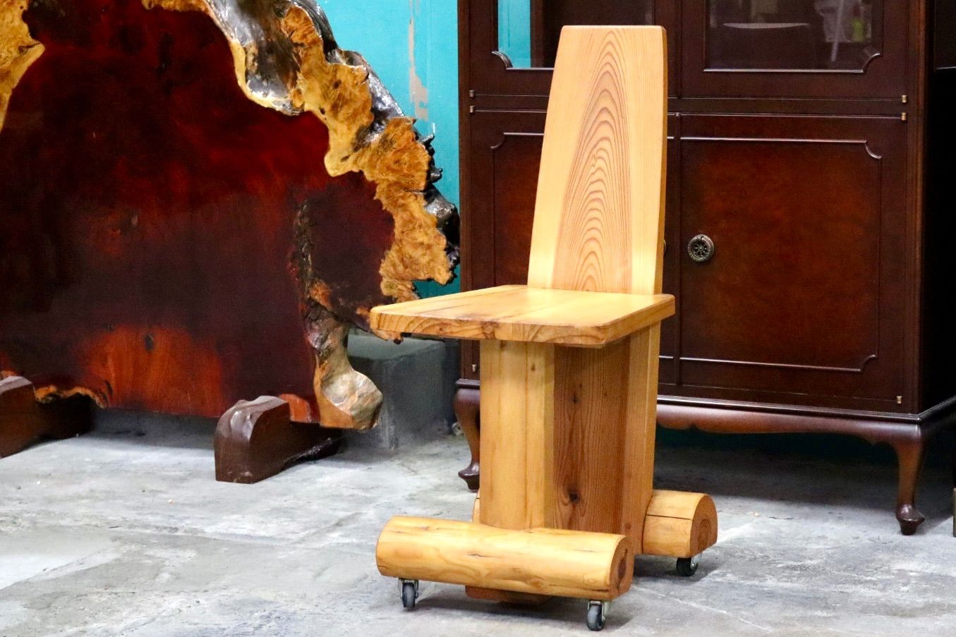 工房家具 ダイニングチェア アームレスチェア 椅子 スツール キャスター ウッド 木製 無垢材 カントリー レトロ