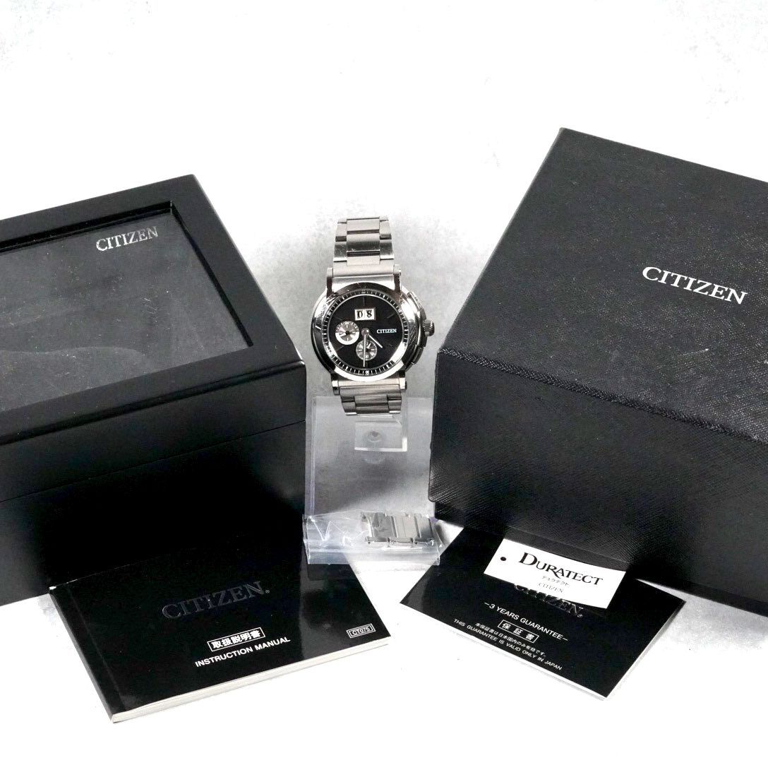 付属品完備 CITIZEN シチズン Series８ シリーズ8 ビッグデイト Big Date CND 72 0031 エコドライブ Eco Drive ソーラー ブラック シルバー メンズ men s wacth 稼働品