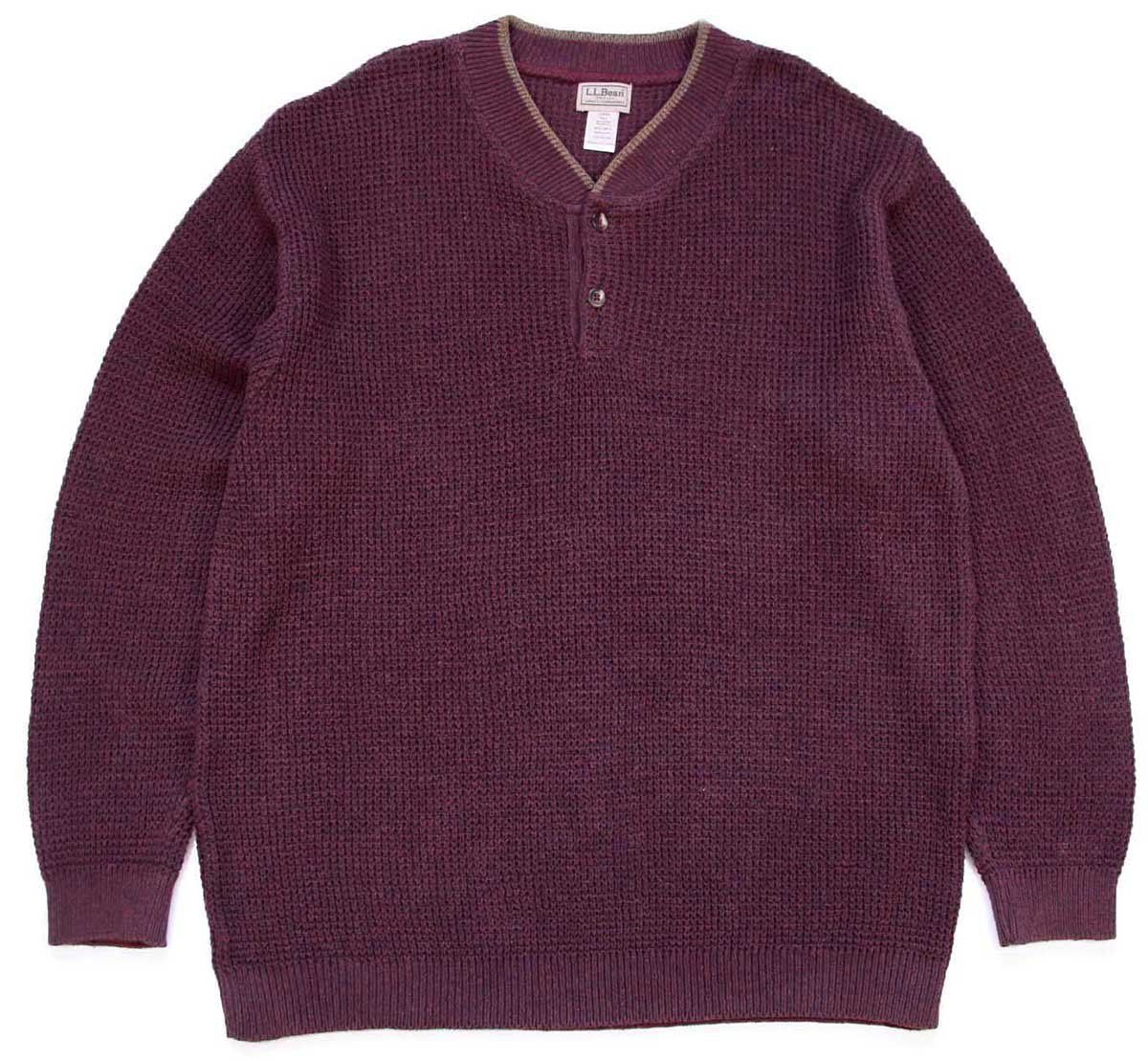 00s USA製 L.L.Bean ヘンリーネック ワッフル コットンニット セーター 