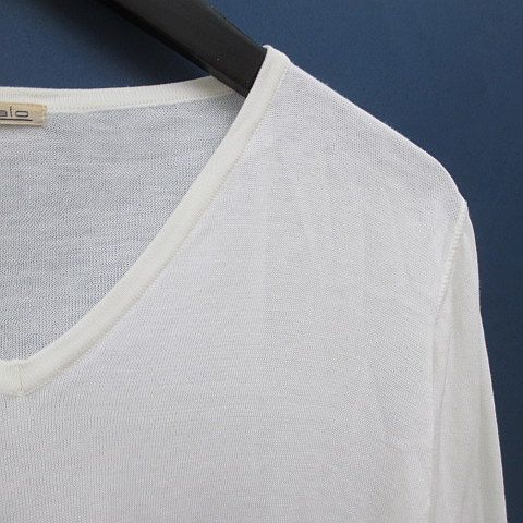 malo カットソー マーロ malo 長袖 カットソー 白系 ホワイト 無地 Vネック 透け感