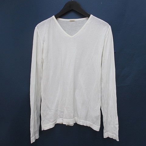 マーロ malo 長袖 カットソー 白系 ホワイト 無地 Vネック 透け感