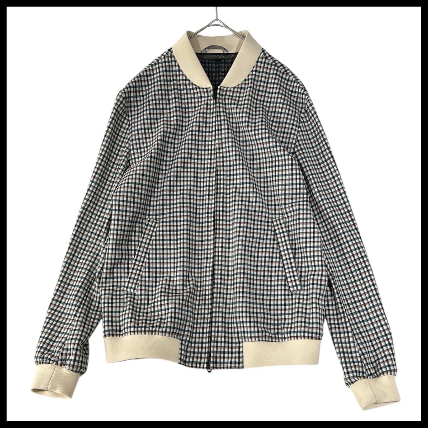 イーヴォ HEVO イタリア製 チェック ブルゾン ジャケット ジャンパー ウール ダブルジップ 48 薄手