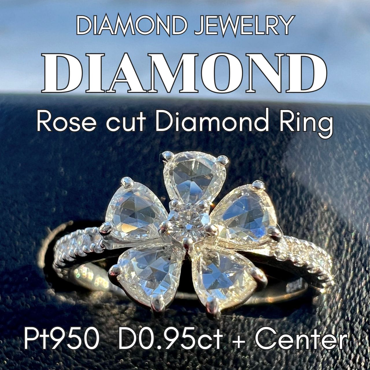 超素敵 まるで氷のお花 Pt 950 ローズカットダイヤモンドフラワーモチーフリング