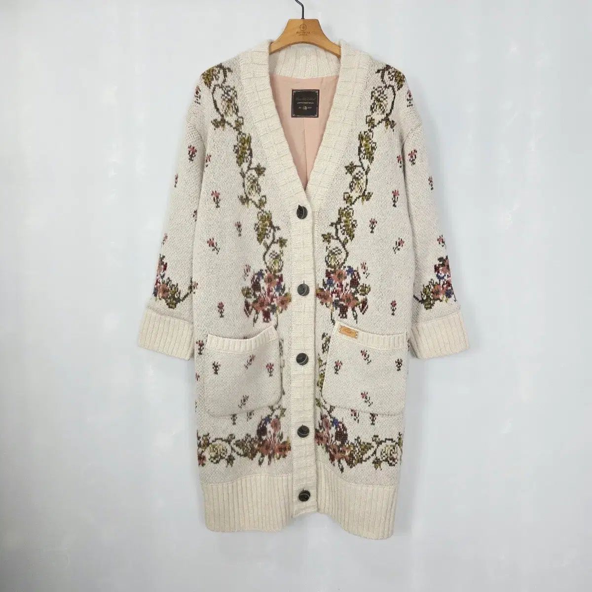 サースデーアイランド ウール アルパカ フラワー ニット カーディガン ロング丈 レディース