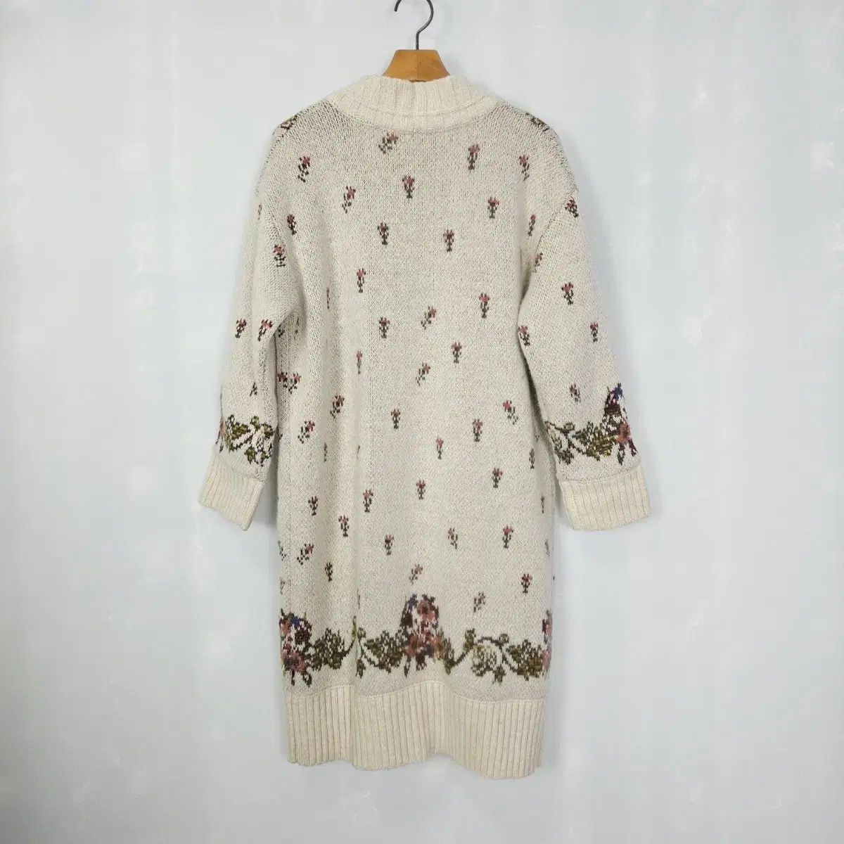 サースデーアイランド ウール アルパカ フラワー ニット カーディガン ロング丈 レディース
