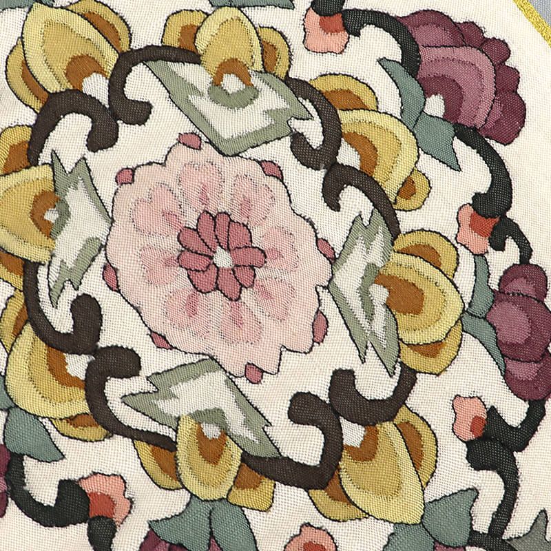  袋帯 明綴れ風 正絹 お太鼓柄 グレー 華文 長さ443 cm 幅30.5 和装 着物 仕立て上がりリサイクル帯 袋帯 帯