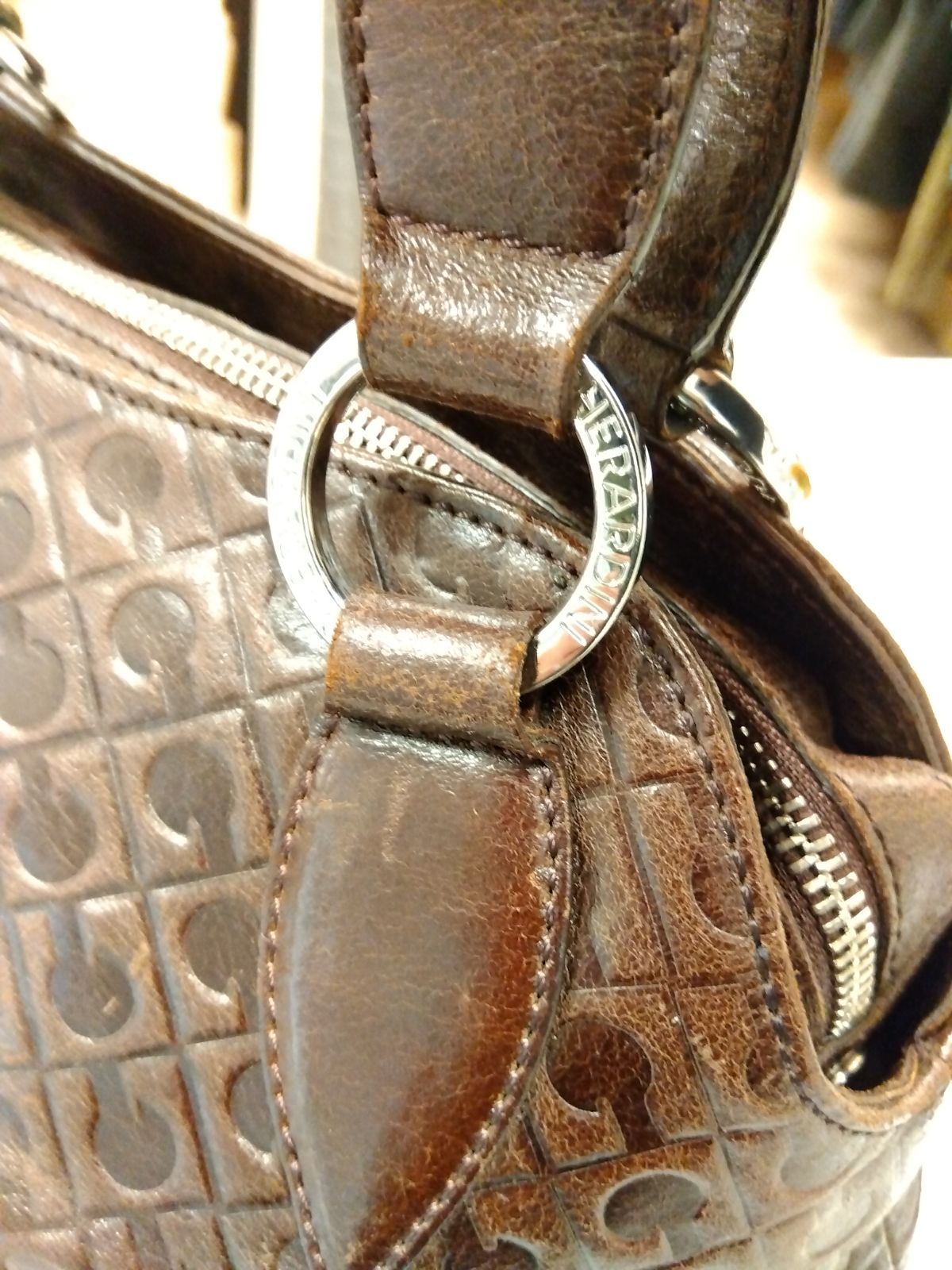 M7 ゲラルディーニ GHERARDINI ハンドバッグ レザー ダークブラウン